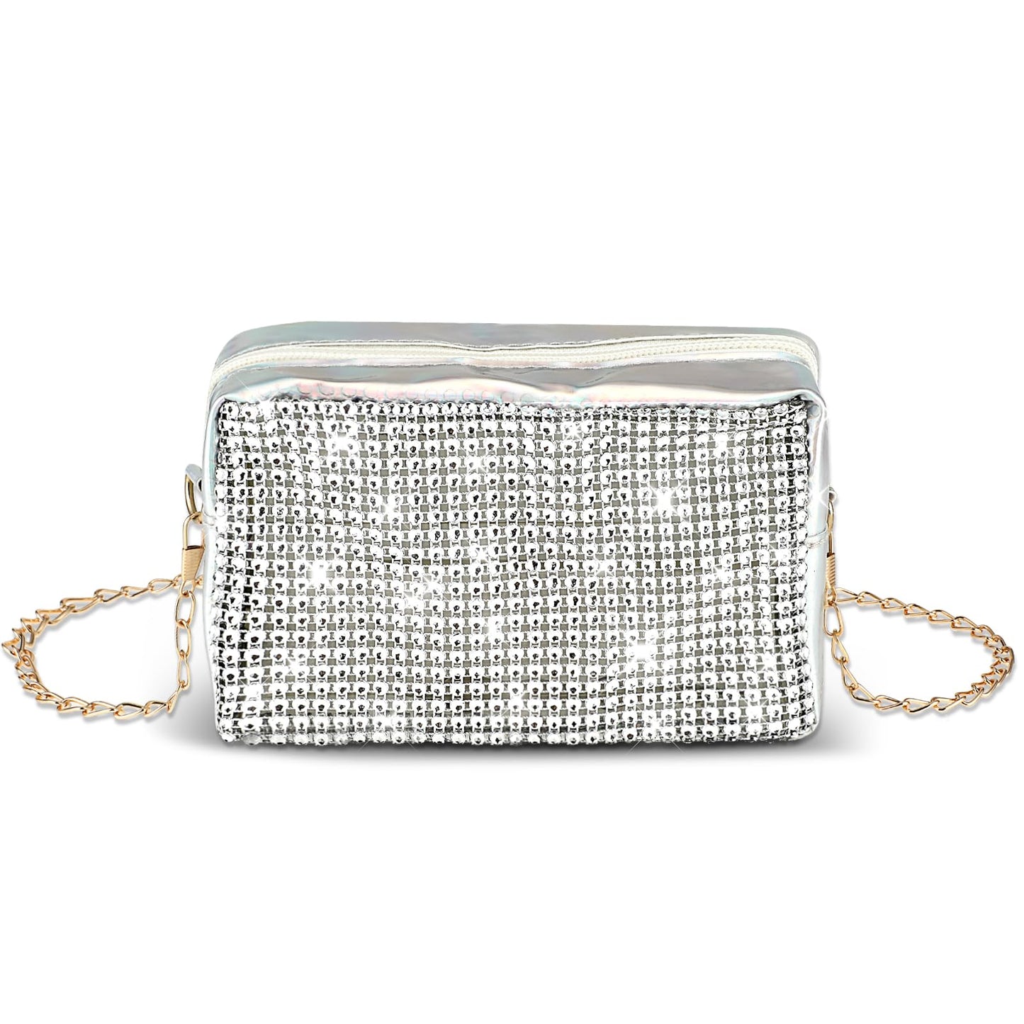 simarro Bling Evening Handbag for Women, Sparkly Rhinestone Evening Clutch Bag Chain Shoulder Bag Lady Girl Party Shiny Crossbody Coin Bag for Prom Wedding Engagement Cocktail Party Banquet (Silver)