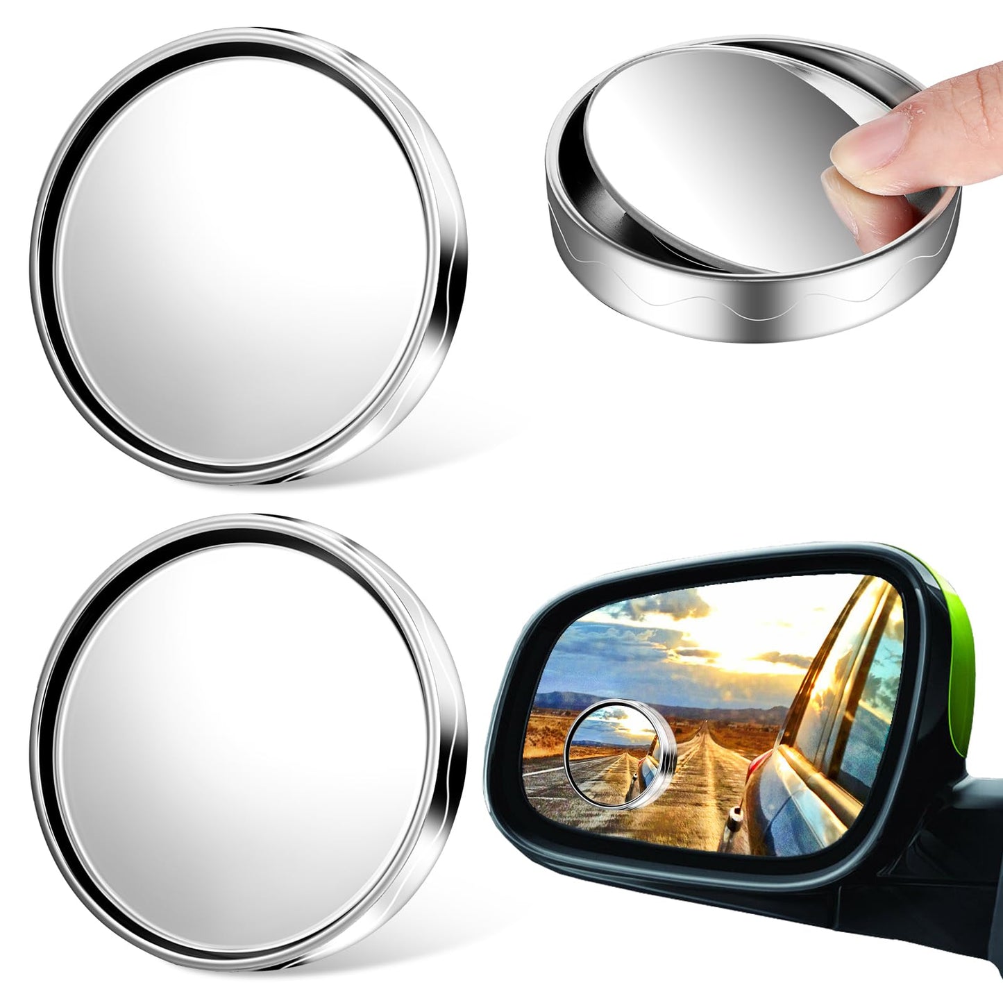 Andibro 2 Pcs Car Blind Spot Mirrors, 2'' Convex Mirror Car, 360° Wide Angle Side Rear View Mirror Car Accessories Blindspot Mirror with ABS Housing for SUV Trucks Motorcycles(Don't Peel Off Film)