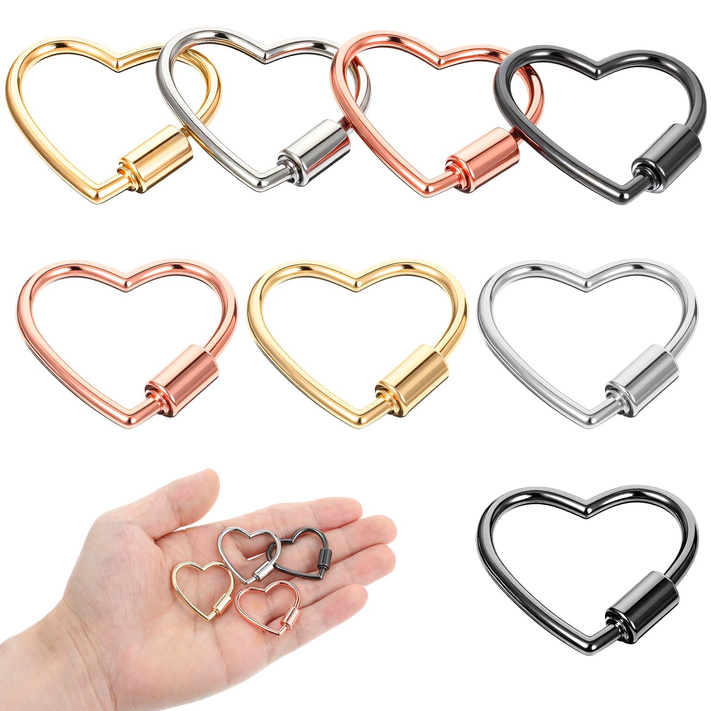 XLIUAX 8 Pcs Heart Shape Screw Carabiner, Small Metal Heart Lock Clasp Cute Keychain Clip Ring for Keys Craft DIY Purse Handbag Jewelry Making Accessories Camping Hiking Fishing