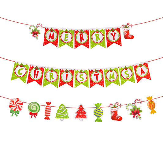 Andibro Merry Christmas Banner, Red Green Merry Christmas Banner Decorations Xmas Paper Banner Merry Christmas Sign Hanging Decoration for Christmas Party Supplies Home Decoration