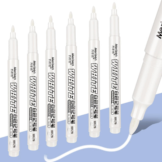 Jeffdad 6 Pcs White Marker Paint Pens, 1mm White Paint Marker Pens for Wood, Water-Based White Markers for Art Projects, Drawing, Rock Painting, Stone, Ceramic, Glass, Wood, Plastic, Metal, Canvas DIY