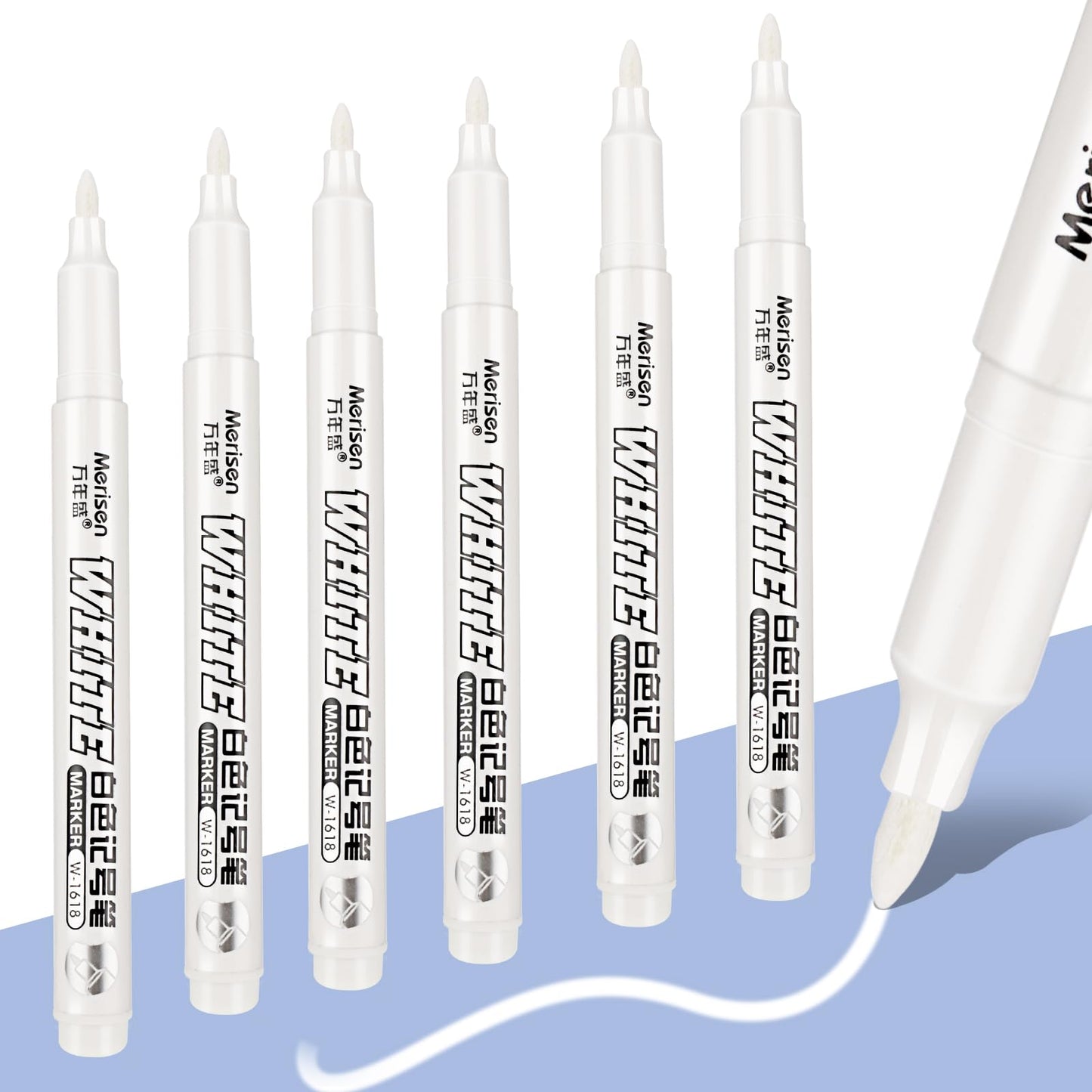 Jeffdad 6 Pcs White Marker Paint Pens, 1mm White Paint Marker Pens for Wood, Water-Based White Markers for Art Projects, Drawing, Rock Painting, Stone, Ceramic, Glass, Wood, Plastic, Metal, Canvas DIY
