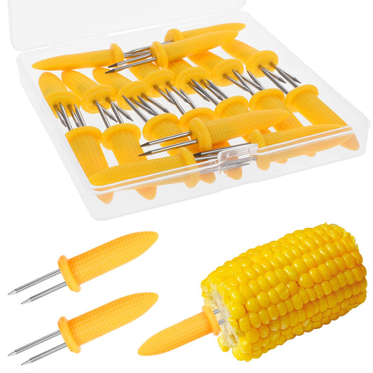 Amaxiu 20PCS Stainless Steel Corn Holders, Heat Resistant Corn Forks Corn on The Grill Cob Skewers Holders Double Fork Sweet Corn Seat Small Food Fork for Home Cooking BBQ