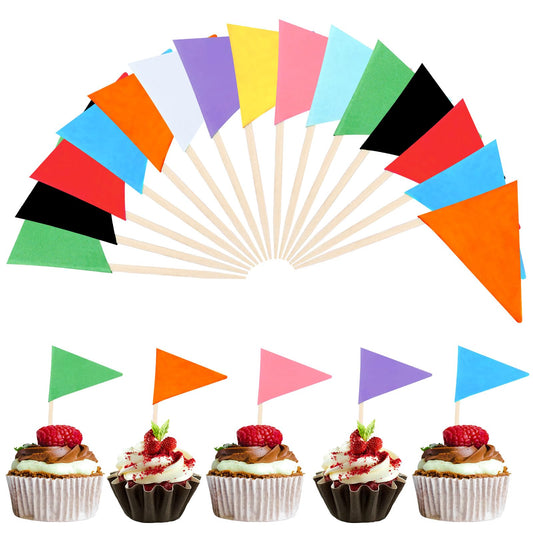 AOZUO 100pcs Triangle Flags Toothpicks, Colorful Toothpick Flag for Food, Blank Cupcake Topper Sticks for Cupcakes Desserts Fruit Platters Cheese Diy Cakes Shops Restaurants Wedding Birthday Banquets