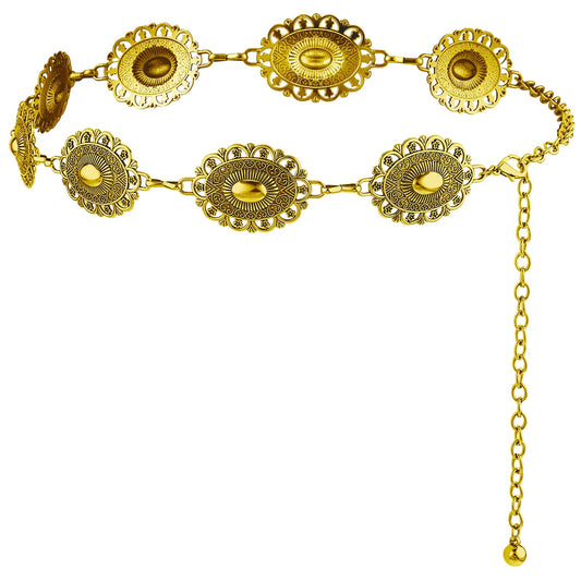 Andibro Western Chain Belt for Women, Country Concert Outfits Belts Cowgirl Waist Links Belt Adjustable Metal Concho Belt(Gold)