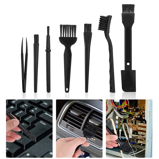 Keyboard Brush, Small Portable Cleaning Brush Kit for Computer PC Keyboard Laptop Electronics Camera Anti Static Brushes (Black, Set of 7)