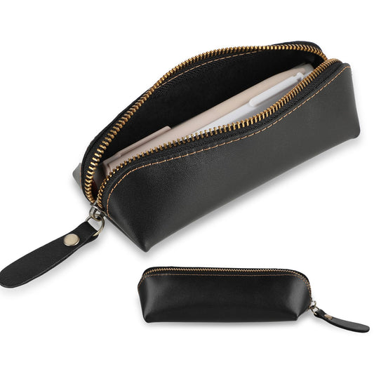 Andibro Genuine Leather Pencil Case, Leather Pencil Pouch Large Capacity, Big Pencil Pouch with Zipper Vintage Pen Bag Fountain Pen Holder for Men Women Businessmen Artists Home Office(Black)