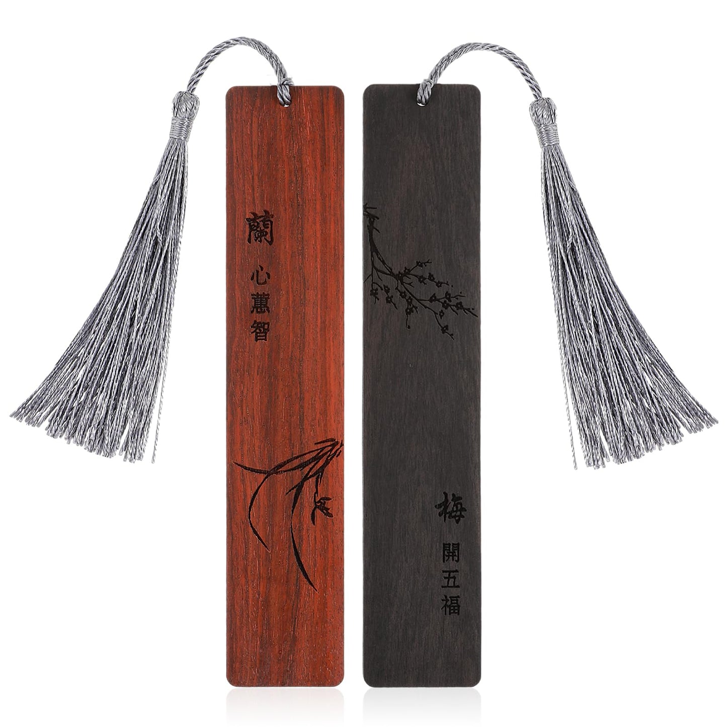 Amabro 2Pcs Wooden Bookmark, Handmade Natural Wood Carving Book Mark with Tassel Traditional Book Mark Vintage Bookmark Gift for Women Men Students Book Lovers()