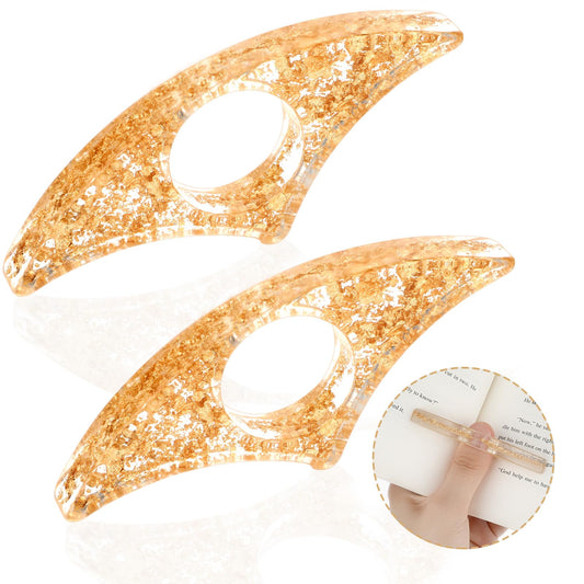 Andibroo Book Page Holder for Reading, 2Pcs Gold Leaf Thumb Bookmark Resin Transparent Book Opener Holder Reading Accessories Gift for Book Lovers Students Teachers(Gold)