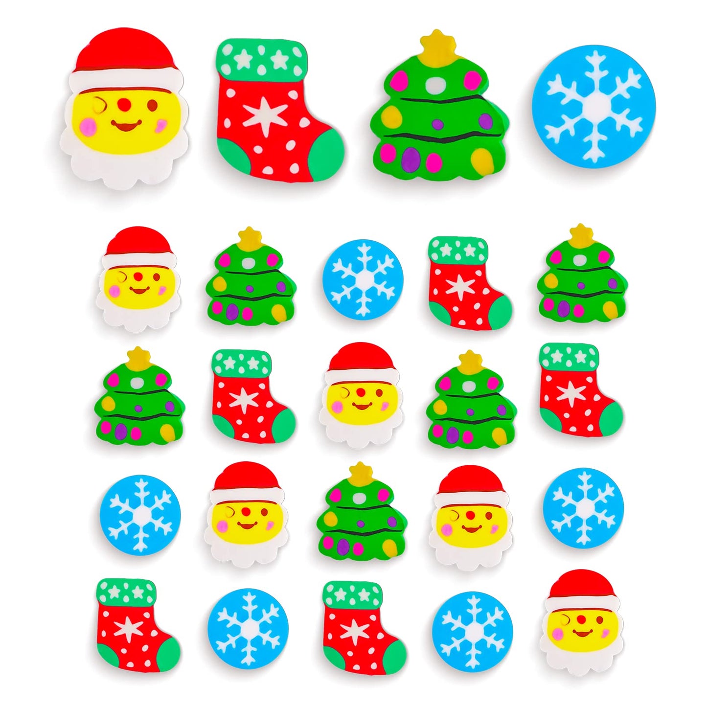 cobee Mini Erasers for Kids, 24 Pieces Cute Xmas Pencil Erasers Cartoon Stocking Santa Erasers Bulk for Party Favor Kids Reward Gifts