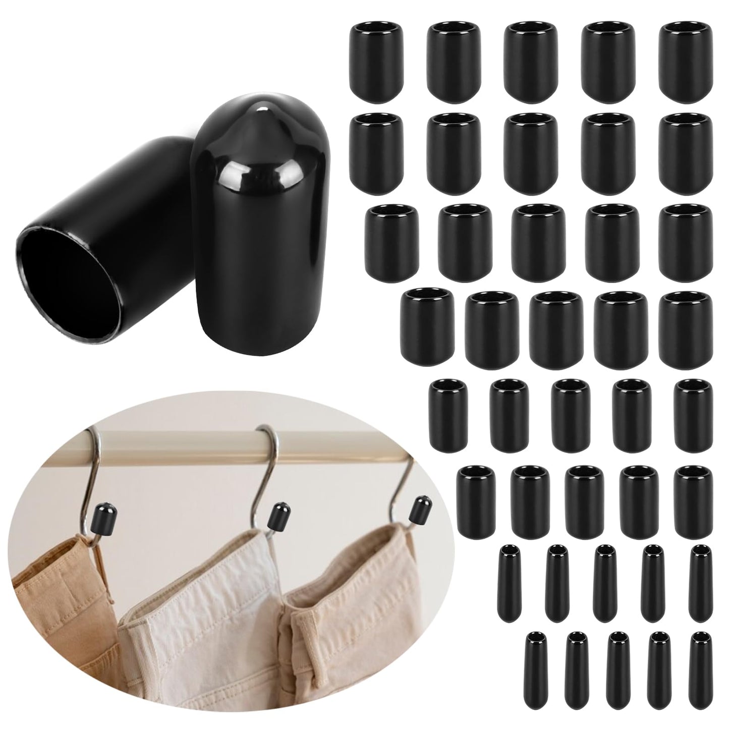 Amabro 40pcs Rubber End Caps, Vinyl Round End Caps for Screw Round Bolt Covers Caps Flexible Screw Thread Protector Caps Tube Flexible Pipe Post Bolt Cap Cover Assortment Kit 3mm/6mm/9mm/12mm