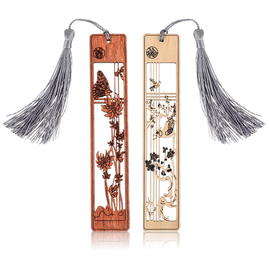 Amaxiu Wooden Bookmarks for Book Lovers, 2 Pack Handmade Wooden Bookmarks Valentines Day Gifts for Him Her Hollow Carving Craft Bookmarks Couple Vintage Book Mark Wedding Anniversary Men Women Gift(B)