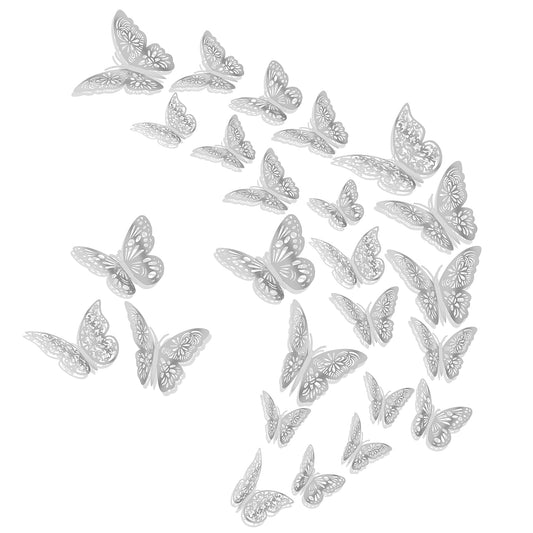 cobee 3D Wall Stickers, 36pcs Butterfly Wall Stickers, 3D Butterfly DIY Decorations, Wall Stickers Art Decor Crafts, Butterfly Wall Decals for Home DIY, Baby Room, Party and Birthday(3 Sizes, Silver)