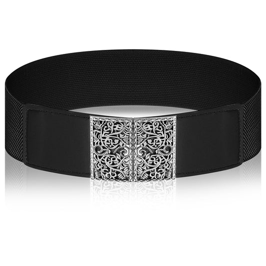 Jeffdad Adjustable Elastic Belt for Women, Women's Stretchy Belt, Wide Elastic Waist Belts for Pants Jeans Dresses(Black)