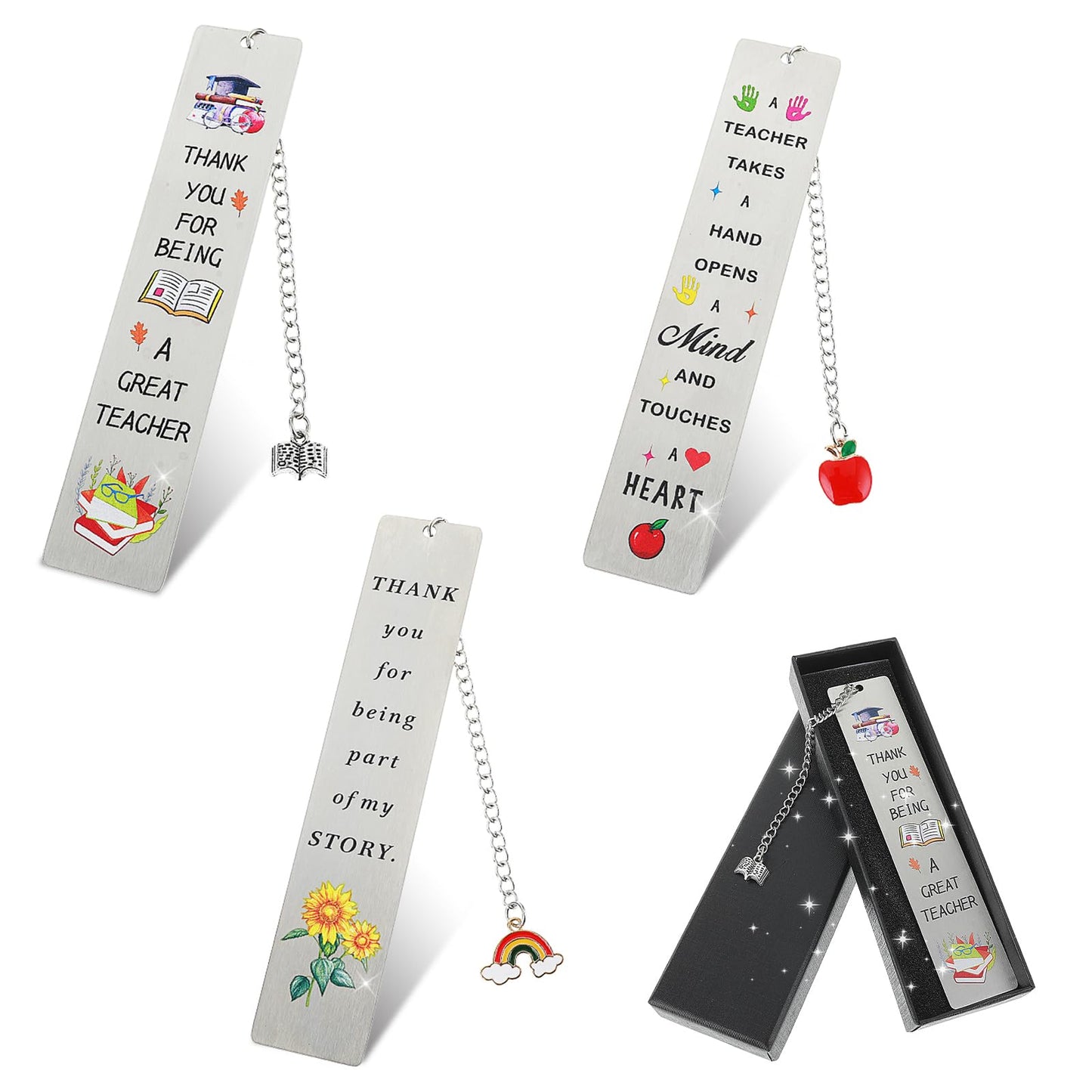 TIESOME Teacher Appreciation Gifts Bookmark, 3 Pcs Thank You Metal Bookmark Teacher Bookmark for Birthday School Season Graduation Thanksgiving Christmas (B)