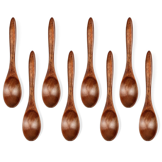 Jeffdad 8 Pcs Small Wooden Spoons, 5.9 Inch Honey Spoon for Tea, Wooden Spoons for Eating, Mini Wood Serving Spoons for Coffee Tea Jar Condiment(8 Pcs)
