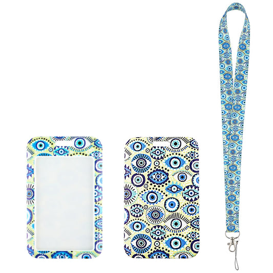 Amaxiu Evil Eye ID Badge Holder with Breakaway Lanyard, Cute Neck Lanyard with ID Card Holder Card Name Tag Badge Protector Cover for School Office Keys Nurse Women's Gift (D)