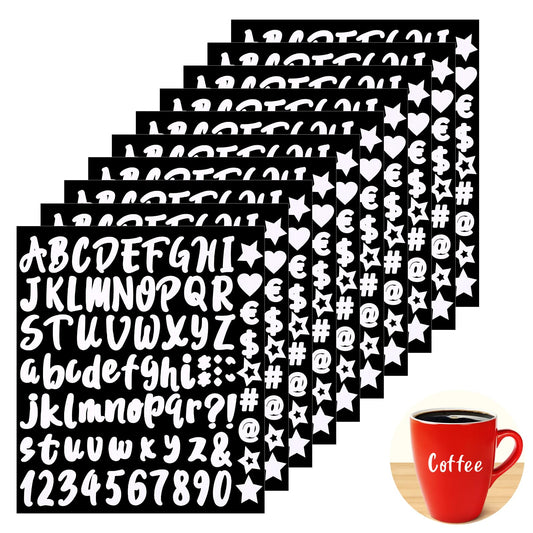 cobee 10 Sheets Black Alphabet Stickers, Self Adhesive Vinyl Letter Stickers, Stick On Letters for Mailbox, Water Bottles, Door, Car, Scrapbooking, Poster, Cup(White)