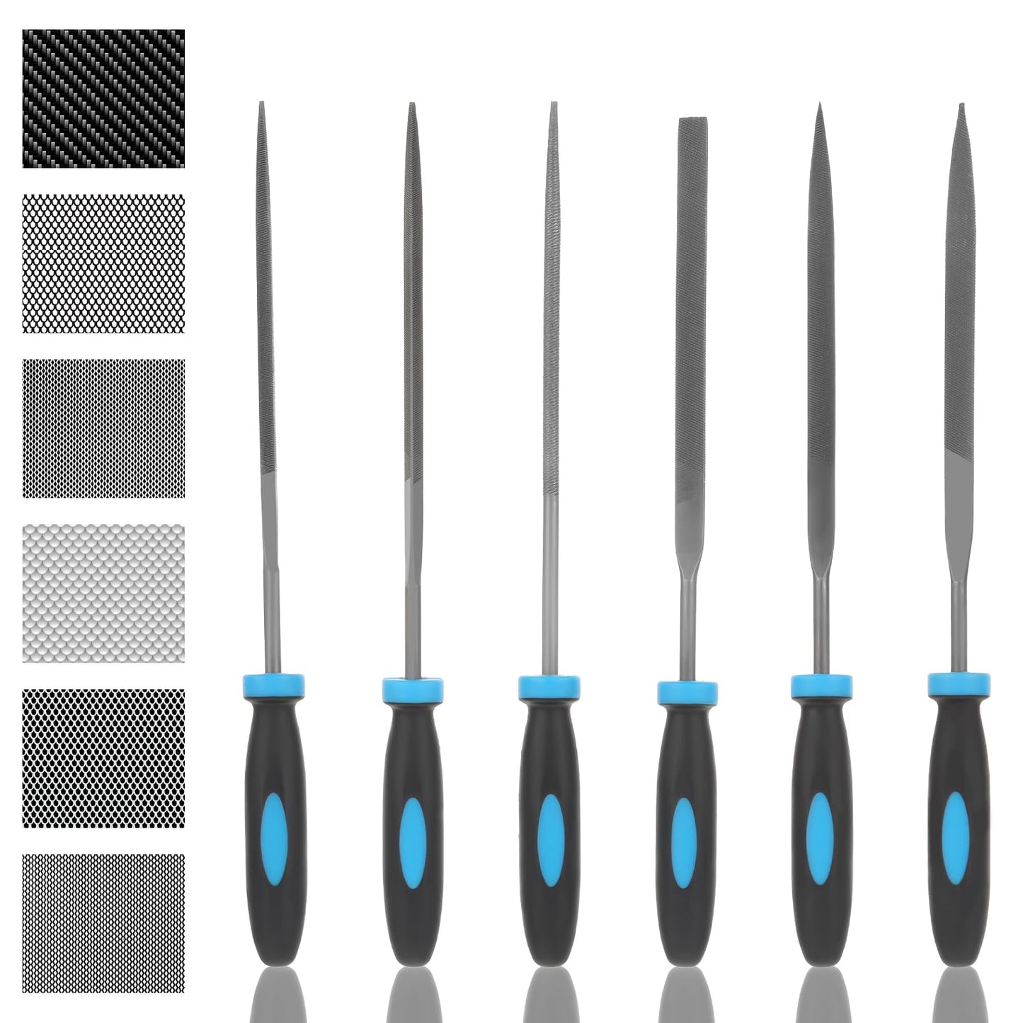 simarro 6 Pieces Metal File Set, Professional Carbon Steel File with Handle File Tool Needle File Set Includes Flat, Flat Warding, Square, Triangular, Round, and Half-Round File