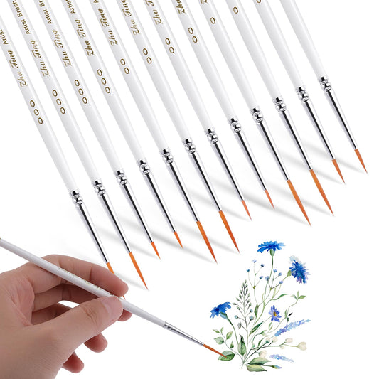 Amabro 12PCS Detail Paint Brushes, Fine Tip Paint Brush Set Miniature Brushes for Fine Detailing & Art Painting Micro Paintbrush for Acrylic Watercolor Oil Face Nail Art Model Painting Line Drawing