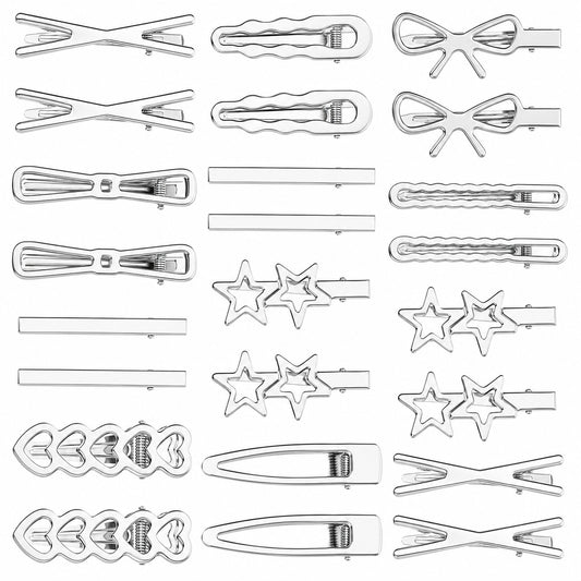 Amaxiu 24 Pcs Silver Hair Clips for Women, Hair Clips Set 12 Shapes