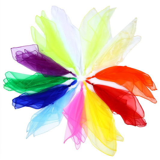 AOZUO 12pcs Square Juggling Scarves, Multicolor Dance Scarf Square Sensory Scarves Movement Rhythm Band Scarves Rainbow Cloth Gymnastics Scarf Magic Tricks Performance Props Accessories
