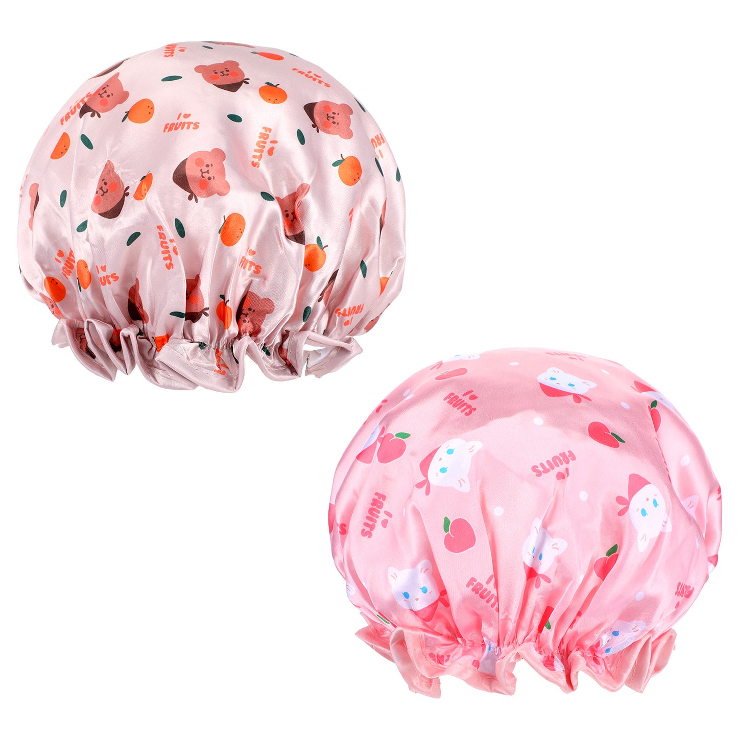 DOPENSPI 2PCS Shower Caps for Kids, Polyester Double Layers Bath Hat Cute Cartoon Animal Bath Hair Cap 10in Elastic Band Shower Caps Reusable Waterproof Bonnet for Boys and Girls(Bear Cat)