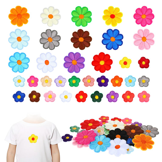 LIQWEI 37 Pcs Flower Iron on Patches, Cute Daisy Flower Applique Patch, Sew On Embroidered Applique Sewing Patches for Bags, Jackets, Jeans, Clothes DIY Patches