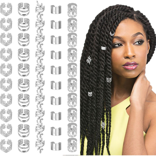 Molain 100Pcs Silver Hair Jewelry for Locs, Hair Cuffs for Braids, Hair Clips for Braids, Silver Hair Rings, Adjustable Hair Charms for Braids, Hair Braid Accessories for Women Men Dreadlock Accessory