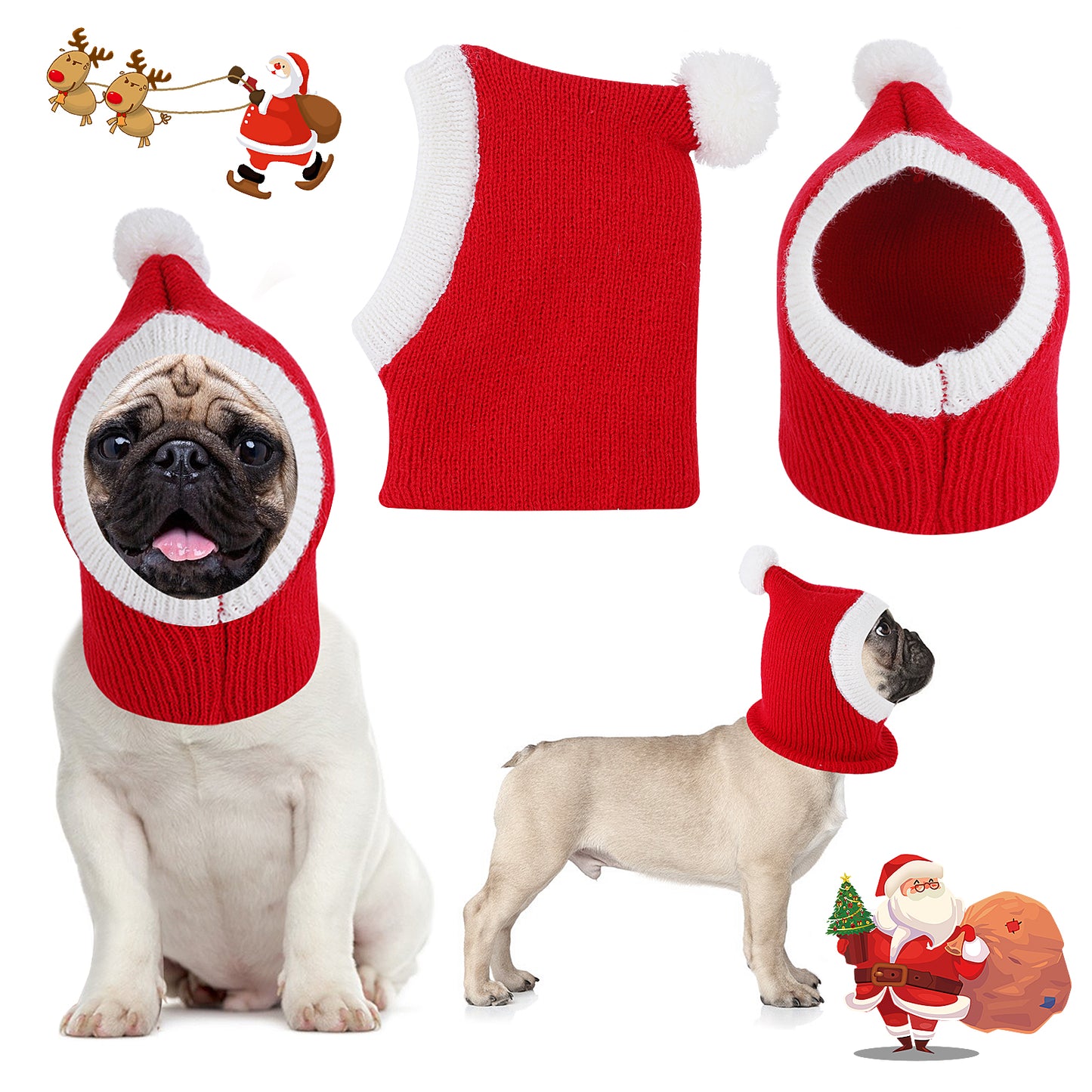 Molain Christmas Dog Hat, Dog Santa Hat, Fall Dog Holiday Bandana, Red Warm Winter Dog Hat, Knit Snood Headband, Pet Neck Ear Warmer Headwear Accessory for Medium Large Dog