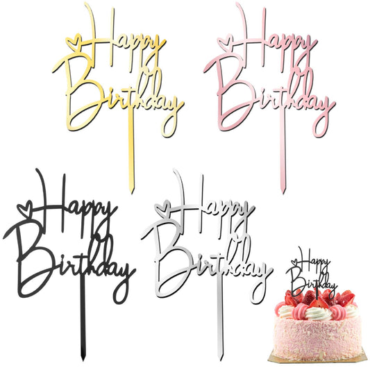 Giantree 4Pcs Happy Birthday Cake Toppers, Acrylic Birthday Cake Topper, ‘Happy Birthday’ Party Cupcake Gold Cakes Decorations, Happy Anniversary Cakes Topper Celebrating Theme Party Supplies
