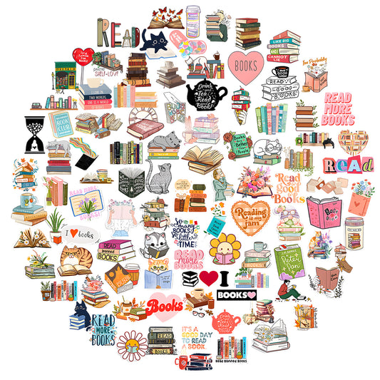 cobee 100 PCS Book Stickers for Kindle, Bookish Stickers Vinyl Waterproof Cute Decals Cat Reading Stickers for Booktok Water Bottle Laptop Phone Book Lovers Scrapbook