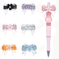 GEEHUA 6Pcs Rhinestone Bows Beads, Bling Bowknot Beads Bow Ribbon Rhinestone Bead for Beadable Pens DIY Jewelry Keychain Making