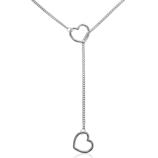 LXUEJIE Choker Necklaces for Women, Slip Chain Necklace Adjustable Heart O-Ring Choker with Stainless Steel Chain Sexy Punk Rock Cuban Long Chain Collar Pendant for Daily Wearing or Gifts(Silver)