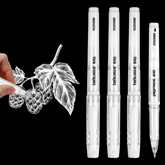 HJZHII White Gel Pen, 1mm Highlight Fine Liner Pens White Line Drawing Pen Quick Dry Ballpoint Pens for Art Drawing Sketching Writing Artists Black Paper Design Supplies, 4pcs