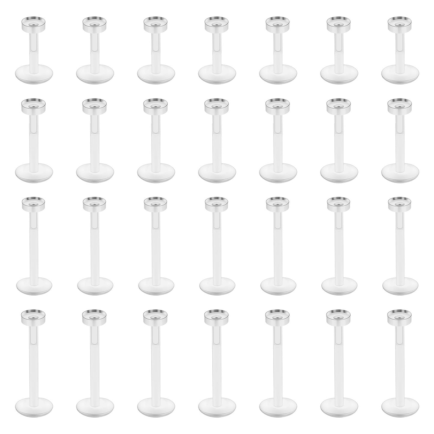 TIESOME 28 PCS Clear Piercing Retainers, 4 Sizes Clear Earrings for Sports Work Surgery Acrylic Push Top Piercing Retainers Flat Back Plastic Stud Earrings for Women Men