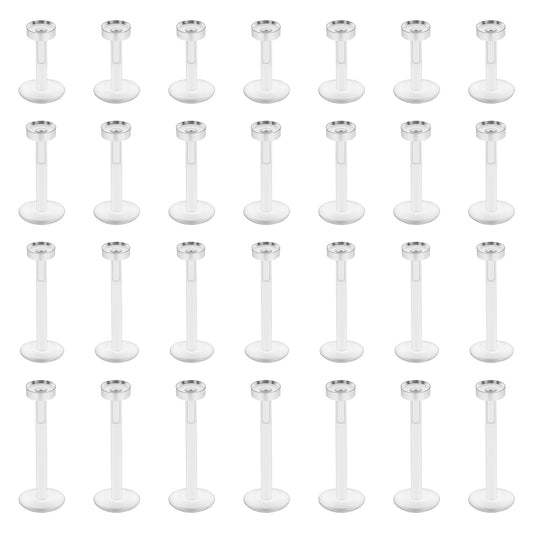 TIESOME 28 PCS Clear Piercing Retainers, 4 Sizes Clear Earrings for Sports Work Surgery Acrylic Push Top Piercing Retainers Flat Back Plastic Stud Earrings for Women Men