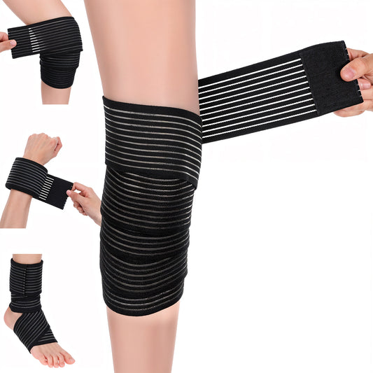 JIYIN 2 PCS Extra Long Elastic Knee Wrap Compression Bandage Brace Support, Black Adjustable Knee Wrap for Legs Plantar Fasciitis Stabilising Ligaments Joint Pain Basketball Running Soccer Football