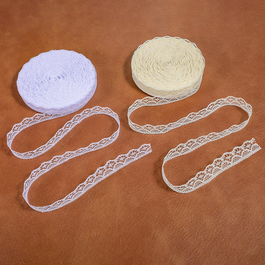 JJUNW 2Roll Sewing Lace Ribbon 30 Yards, Narrow Elastic Lace Trim, 0.6in Wide Flower Fabric Trim for Crafting Gift Wrapping Dress Embellishment Wedding Decor Bow Making & Sewing Crafts(White+Beige)