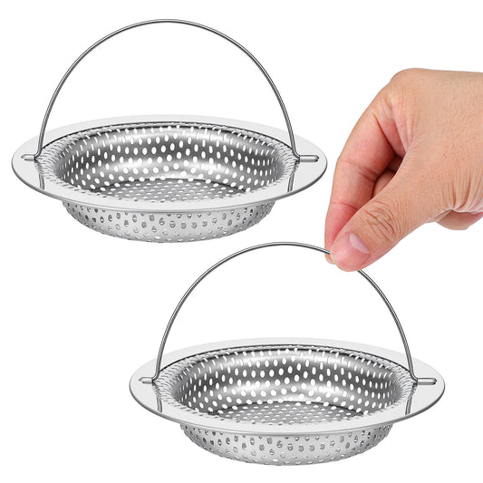 LIQWEI 2 Pcs Kitchen Sink Strainer, Stainless Steel Sinks Strainer With Handle Sinks Filter, Mesh Sink Strainers Food Catcher for Home, Kitchen, Bathroom