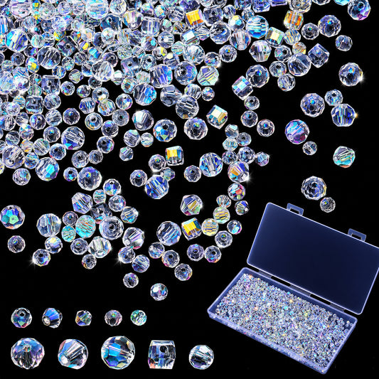 JJUNW 1050 Pcs Glass Beads for Jewellery Making, 3/4/6mm Crystal Bead
