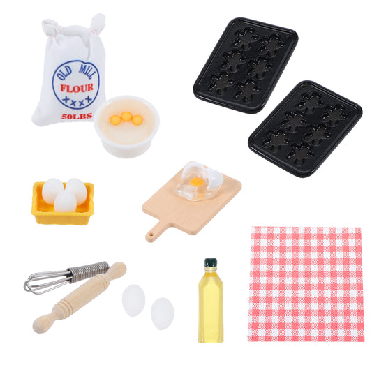 Gintree 13 Pcs Miniature Food Toys Set, 1:12 Dollhouse Baking Props Dollhouse Kitchen Accessories Include Flour Chopping Board Rolling Pin Eggs Oil and Others Doll House Miniatures Items for Kids Gift