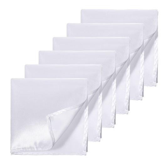 6Pcs Satin Pocket Square for Men, Suit Handkerchief Solid Handkerchief for Men Business Wedding Christmas Gifts(White)