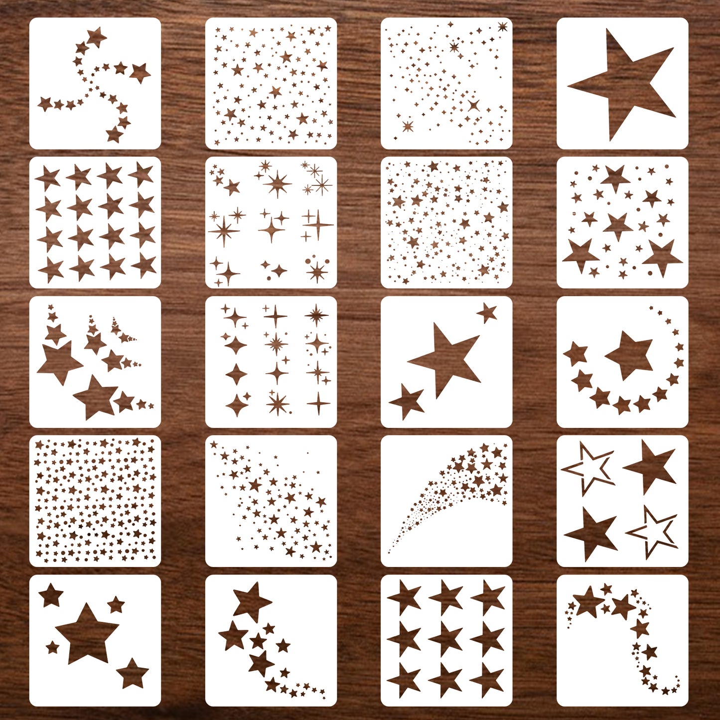 Yuanchu 20 Pcs Star Stencils for Painting, Reusable Stencils for Crafts Star Stencil Set for DIY Art Home Decor on Wood Fabric Walls Canvas Furniture 13x13 cm