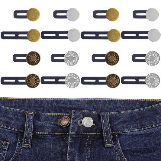 IANFAN 16 Pcs Button Extenders, Flexible Adjustable Elastic Waist Extender No Sew Instant Pant Waistband Expander Metal Silicone Extend Buttons