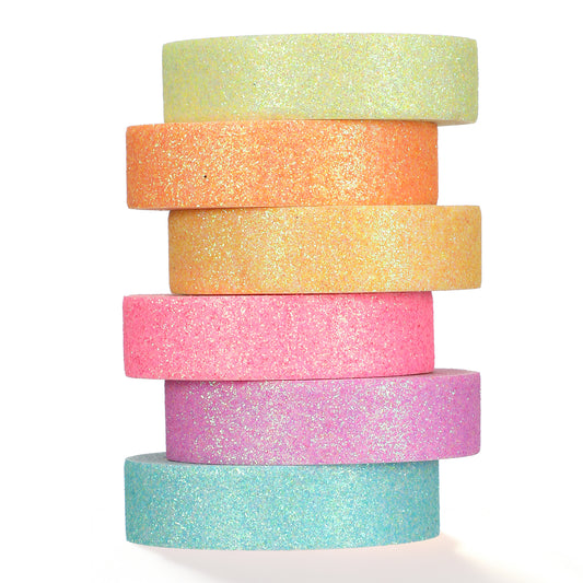 Amaxiu 6 Rolls Glitter Washi Tape Set, Macaron Decorative Masking Tape