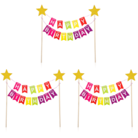 LXUEJIE 3 Sets Mini Birthday Banner, Rainbow Cake Topper Paper Pennant Flags, Happy Birthday Cake Banner Gold Star Cakes Toppers with Wooden Poles for Birthdays Party (Multicolor)