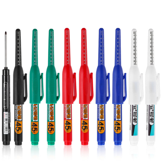 HJZHII Long Head Deep Hole Marker Pens, 45mm Long Nib Head Deep Reach Marker Waterproof Colorful Carpenter Pen for Bathroom Home Decoration Construction Pens Woodworking(10)