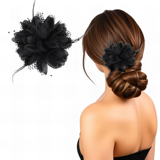 Giantree Rose Hair Clip, Flower Hair Clips for Women, Artificial Flower Brooch Hair Feathers Gothic Hair Accessories, Headwear for Halloween Christmas Valentines Easter Wedding Prom Party(Black)