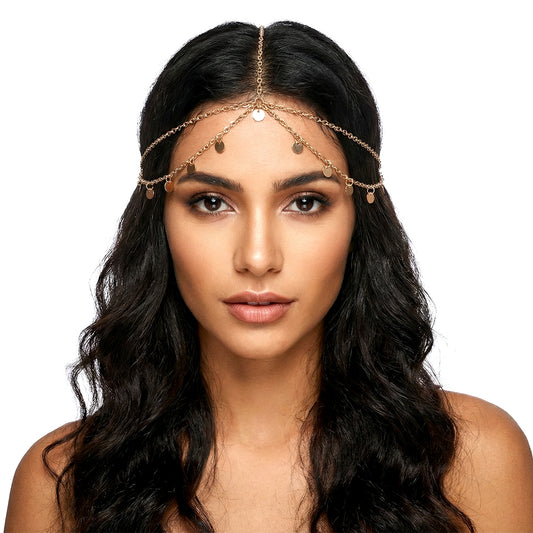 IANFAN Gold Sequins Bohemian Head Chain, Adjustable Women Hair Accessories, Wedding Festival Costume Jewelry, Alloy Material Headpiece